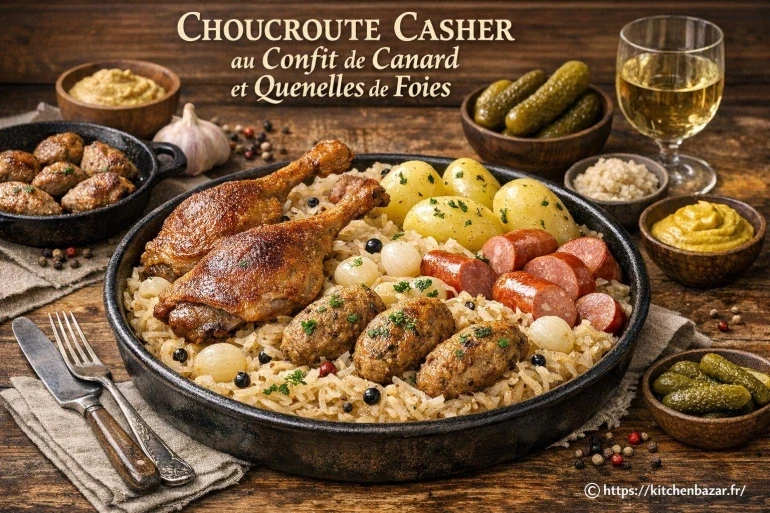 Recette de la choucroute casher au confit de canard et quenelles de foies