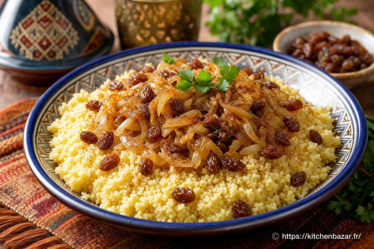 Couscous aux raisins secs et oignons, une recette sucrée-salée